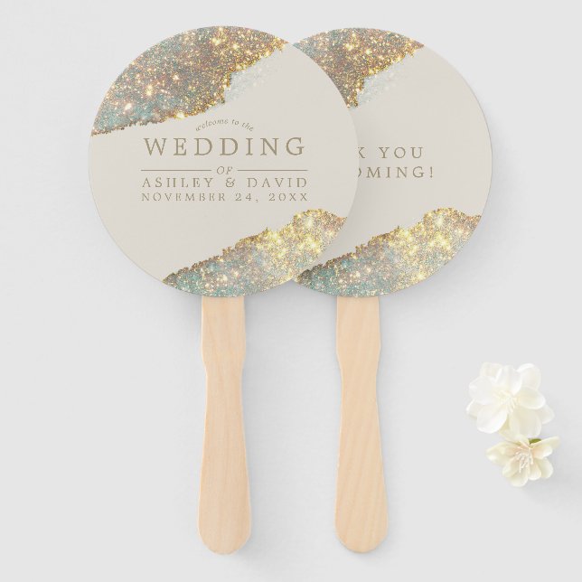 Éventail Mariage Holographique Iridescente moderne (Devant et derrière)