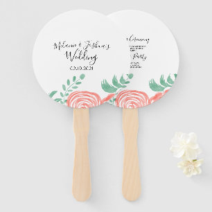 Éventail Mariage moderne aquarelle pivoine corail