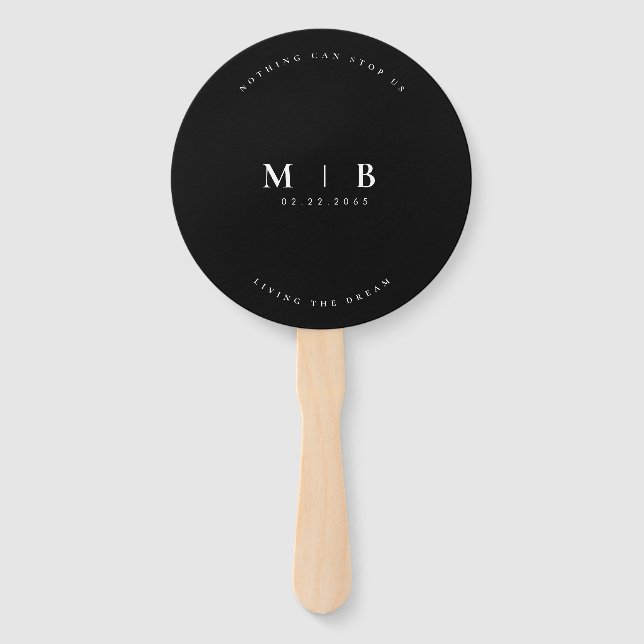 Éventail Mariage Monogramme Date Rien ne peut nous arrêter  (Devant)