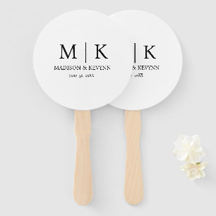 Éventail Mariage monogramme noir et blanc minimaliste et él