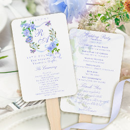 Éventail Mariage Monogramme Ruban Rose Bleue