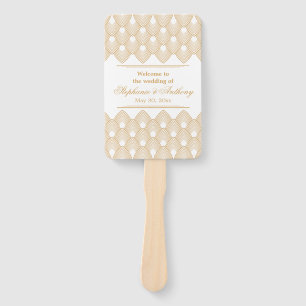 Éventail Mariage Motif Gold et White Art Déco