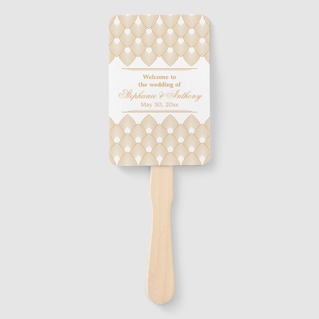 Éventail Mariage Motif Gold et White Art Déco (Devant)