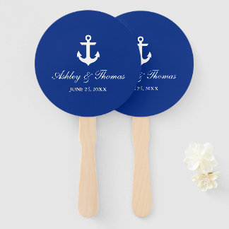 Éventail Mariage nautique Ancre Bleu ronde
