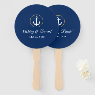 Éventail Mariage Nautique Bleu et Gold Round