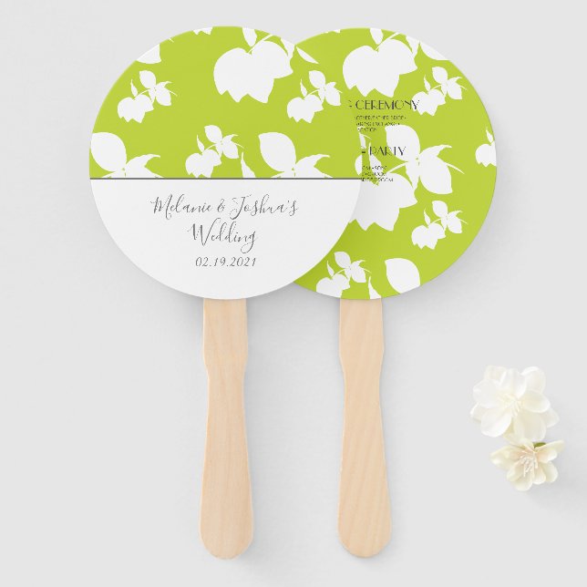 Éventail Mariage Rond Silhouette Citron Lime Verte (Devant et derrière)