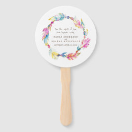 Éventail Mariage rose boho plume et perles fans du programm