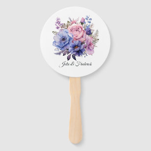 Éventail Mariage Rose Pétale, Bleu Barbeau & Violet Mauve