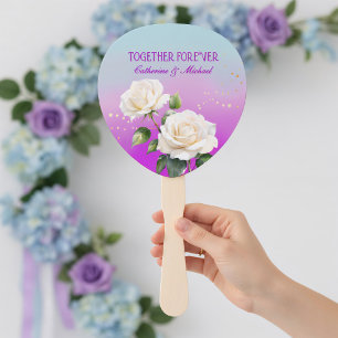 Éventail Mariage Roses Ombrées Aquarelle Bleu Rose Violet