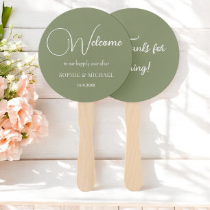 Éventail Mariage Sage Vert Merci blanc