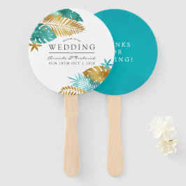 Éventail Mariage turquoise et Gold Tropical Favor
