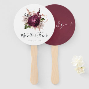 Éventail Mariage vintage floral Marsala et or rose