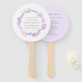 Éventail Mariage violet boho plumes d'art fans