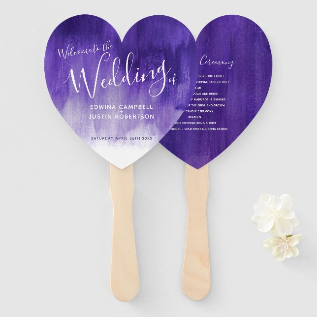 Éventail Mariage violet moderne teinté encre des fans de pr (Devant et derrière)