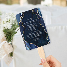 Éventail Marine Marble & Gold Agate Wedding Programme