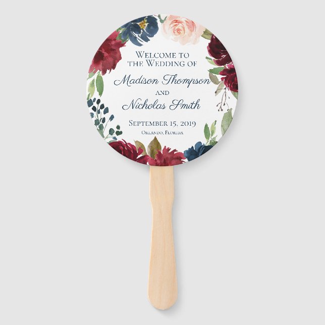 Éventail Marine Marsala Programme de mariage des fleurs Ven (Devant)