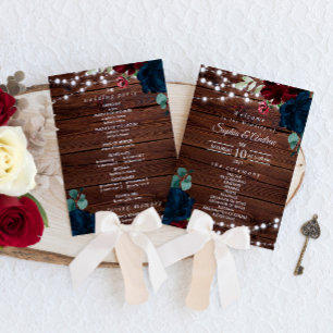 Éventail Marsala & Navy Flowers Rustic Wedding Set of Fans