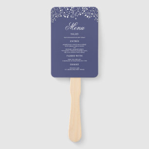 Éventail Menus Mariages en argent et bleu marine
