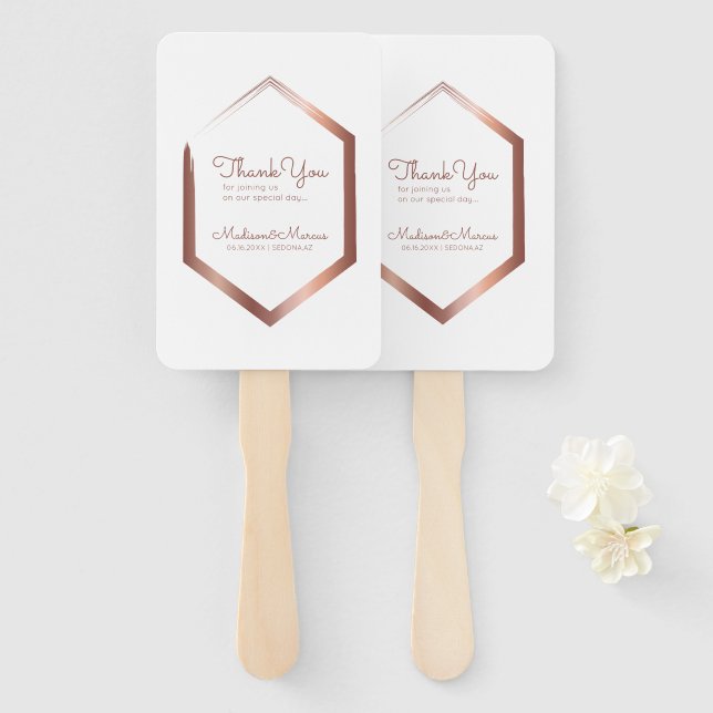Éventail Merci de Mariage d'or Faux géométrique moderne (Devant et derrière)