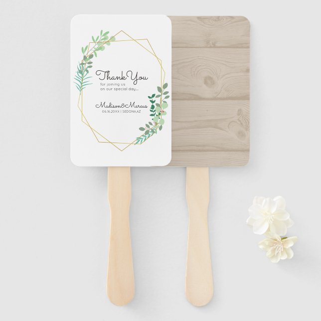 Éventail Merci Mariage de Foliage géométrique moderne (Devant et derrière)