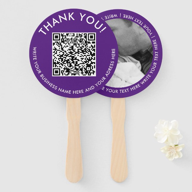 Éventail Merci violet blanc Site Promo QR Code Photo (Devant et derrière)