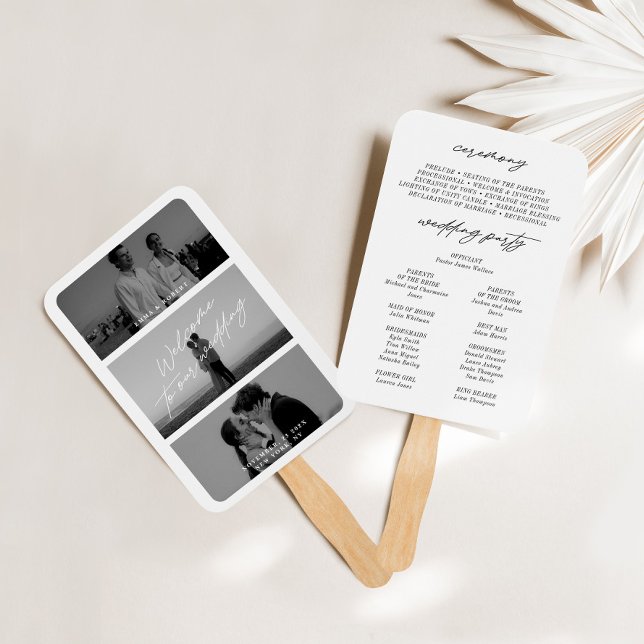 Éventail Miniature moderne 3 Photo Wedding Programme Ventil (Minimal Modern 3 Photo Wedding Program Fans)