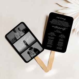 Éventail Miniature moderne Noir 3 Photo Wedding Programme d