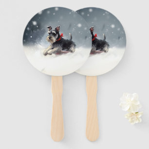 Éventail Miniature Schnauzer Noël neige hiver