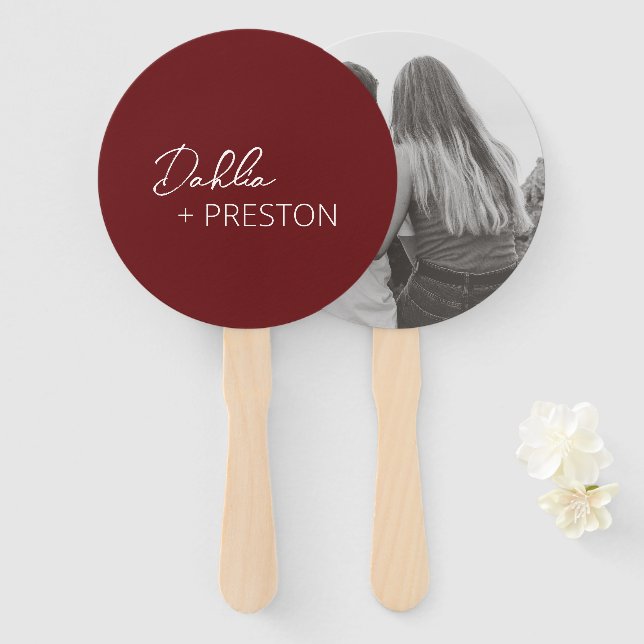 Éventail Minimal Bourgogne Mariage moderne (Devant et derrière)