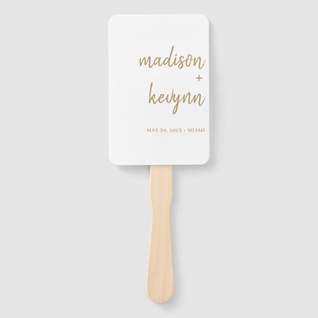 Éventail Minimal et chic | Mariage or et blanc (Devant)