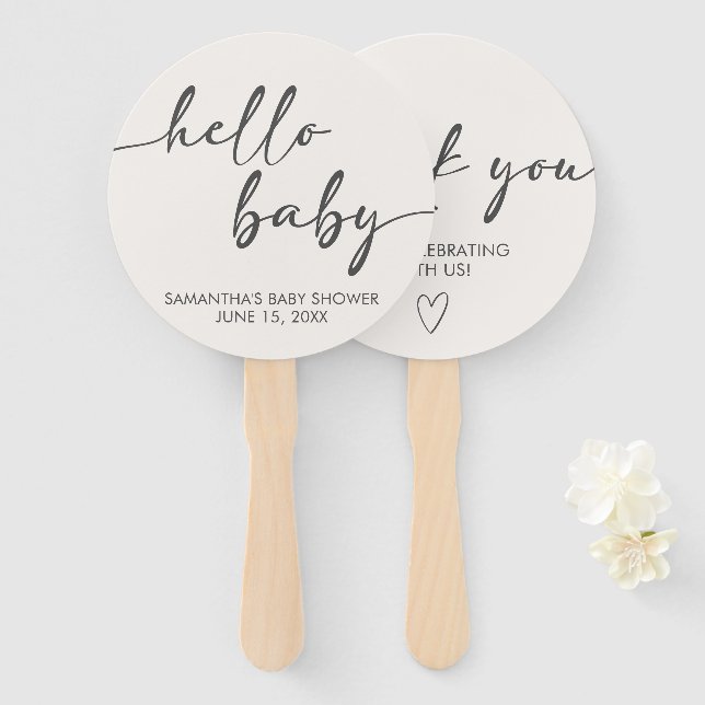 Éventail Minimalist Hello Baby Baby Shower (Devant et derrière)