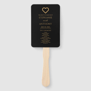 Éventail Minimaliste Coeur noir et or Mariage moderne