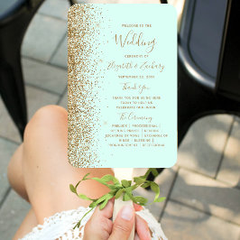 Éventail Mint Green Gold Glitter Wedding Program