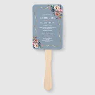 Éventail Misty Rose Dusty Blue Floral Gold Wedding Programm