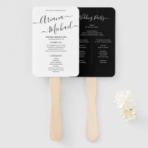 Éventail Mod Black Blanc Minimaliste Chic Wedding Programme