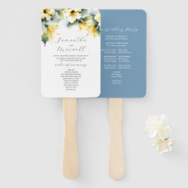 Éventail Modèle de programme de mariage à l'aquarelle bleu