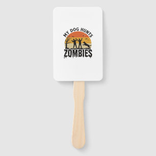 Éventail Mon chien chasse les zombies Vintage Halloween Art