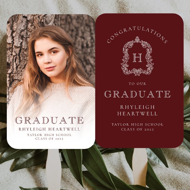 Éventail Monogramme Bourgogne Blanc Photo Graduation (Créateur téléchargé)