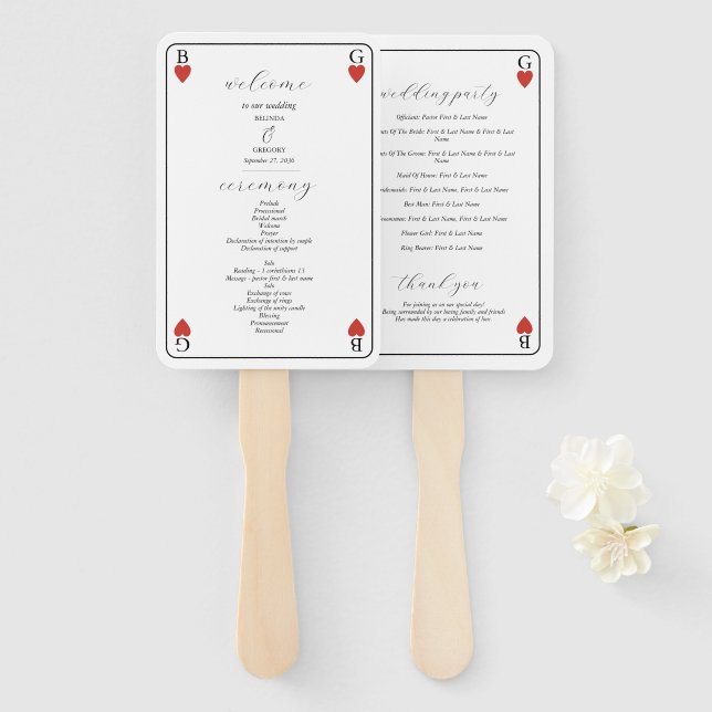 Éventail Monogramme Coeurs Jouer Carte Mariage Programme (Devant et derrière)