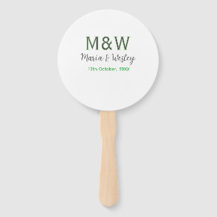 Éventail Monogramme couple gris vert moderne date romantiqu