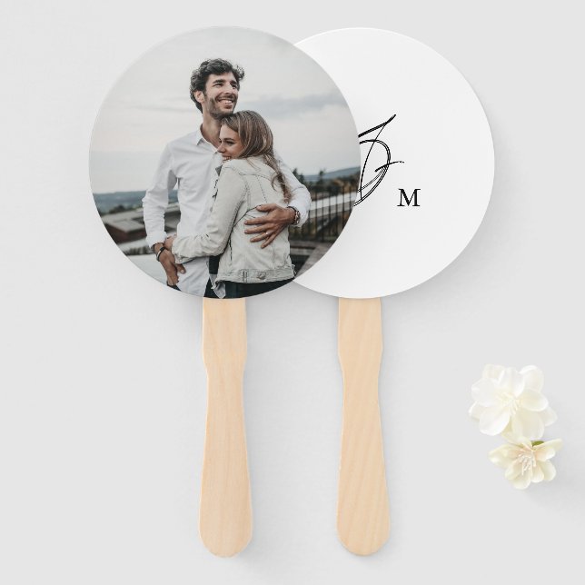 Éventail Monogramme de Mariage photo personnalisé minimalis (Devant et derrière)