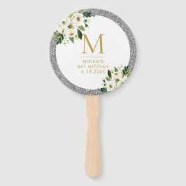Éventail Monogramme floral gris Parties scintillant argenté