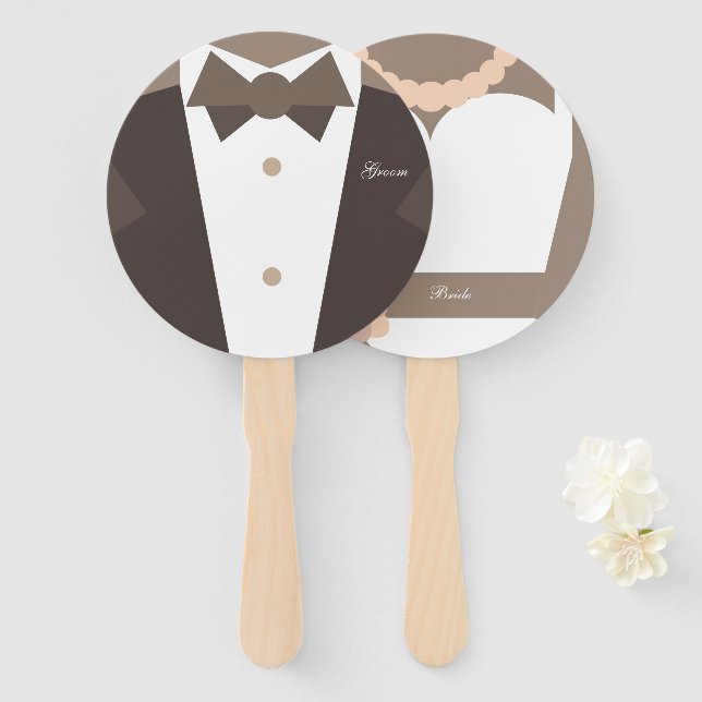 Éventail Monogramme. Mariage marié Gown & Groom Tuxedo (Devant et derrière)