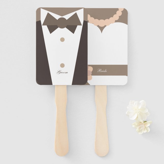 Éventail Monogramme. Mariage marié Gown & Groom Tuxedo (Devant et derrière)