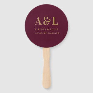 Éventail Monogramme mariage minimaliste or Bourgogne