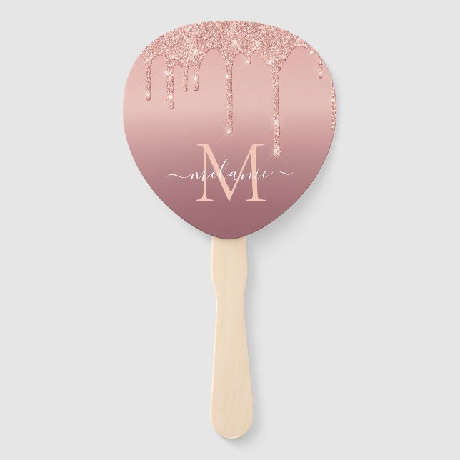 Éventail Monogramme Nom Rose Gold Blush Parties scintillant (Dos)