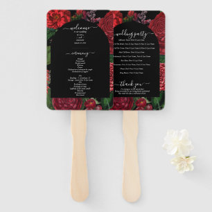 Éventail Moody Florals Black Burgundy Wedding Programme