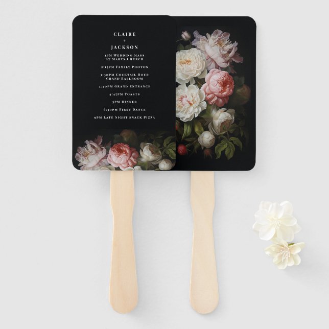 Éventail Moody Peony Rose Floral (Devant et derrière)