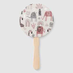 Éventail motif avec des éléphants et des girafes mignons gé