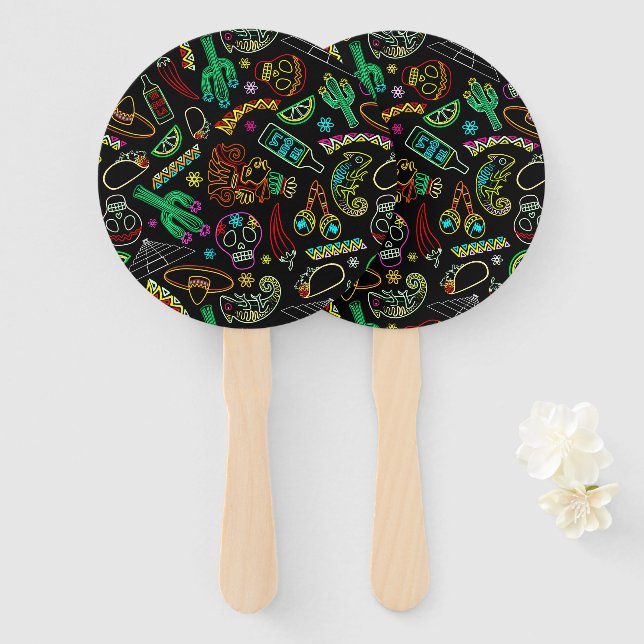 Éventail Motif de Fiesta du Mexique (Devant et derrière)